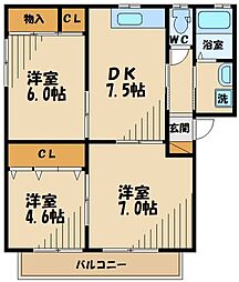 京王線 分倍河原駅 徒歩14分の賃貸アパート 2階3DKの間取り