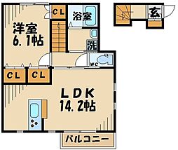 シャルマン 2階1LDKの間取り