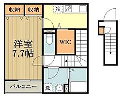 JR中央線 武蔵小金井駅 徒歩8分の賃貸アパート 2階1Kの間取り