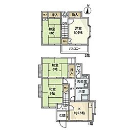 西武拝島線 東大和市駅 徒歩16分の賃貸一戸建て 1階4Kの間取り