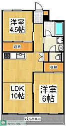 パークワイズ東村山 3階2LDKの間取り