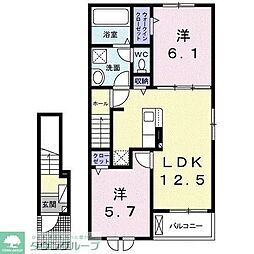 京王線 中河原駅 徒歩23分の賃貸アパート 2階2LDKの間取り