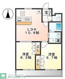 JR中央線 立川駅 バス20分 三本榎下車 徒歩4分の賃貸マンション 1階2LDKの間取り