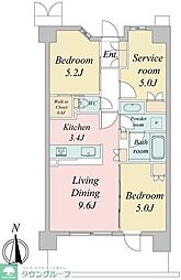 JR中央線 武蔵境駅 徒歩4分の賃貸マンション 6階2SLDKの間取り