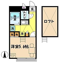 JR中央線 武蔵境駅 徒歩13分の賃貸マンション 2階1Kの間取り