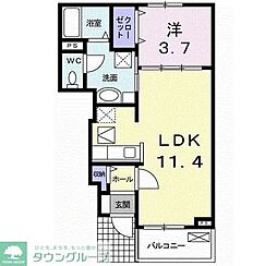 西武拝島線 玉川上水駅 徒歩10分の賃貸アパート 1階1LDKの間取り