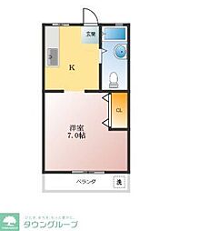 西武拝島線 西武立川駅 徒歩13分の賃貸アパート 2階1Kの間取り