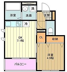 メゾンドゥモモ 1DKの間取図画像