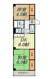 ヤマザキエムハイツ 2DKの間取図画像