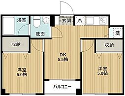 プリムローズ砂川 2DKの間取図画像
