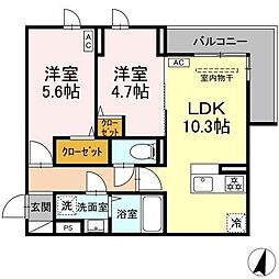 セレスティア小豆沢 2階2LDKの間取り