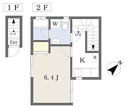 サンビーム岩田ｐａｒｔIII 2階1Kの間取り