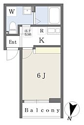 ランドストーン 1階1Kの間取り