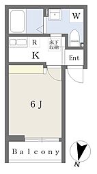 ランドストーン 1階1Kの間取り