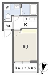 ランドストーン 3階1Kの間取り