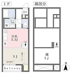 オーシャンヒルズ 1DKの間取図画像