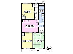 JR武蔵野線 三郷駅 徒歩14分の賃貸マンション 2階3DKの間取り