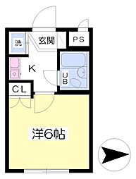 アセッツ自由が丘 2階1Kの間取り