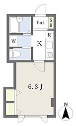 楡ビル 1Kの間取図画像
