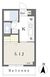 アイランドコート 2階1Kの間取り