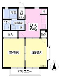 ペニーレイン 1階2DKの間取り