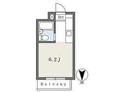 メゾン・ド・ノア第2北野 4階ワンルームの間取り