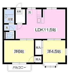 グレース城山 2階2LDKの間取り