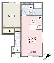 ガーデニアテラス・ウエスト 1階1LDKの間取り