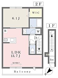 ガーデニアテラス・ウエスト 2階1LDKの間取り