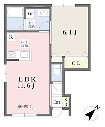 ガーデニアテラス・サウス 1階1LDKの間取り