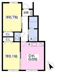 トワ・ヴェールB 2DKの間取図画像