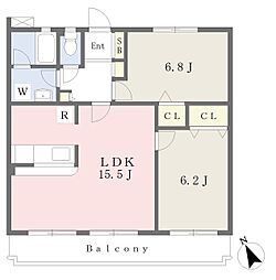ヴューテラス松の木 2LDKの間取図画像