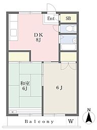 田島ハイツ 2DKの間取図画像