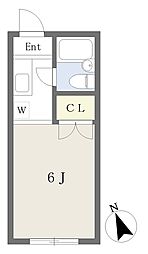 エムハイツ 2階ワンルームの間取り
