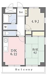 ウエスタンコートハウス 4階2DKの間取り