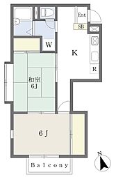 ウエストコート昭島 2階2DKの間取り