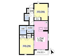 サン・クレール 2LDKの間取図画像