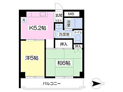 片町サンノーブル 5階2Kの間取り