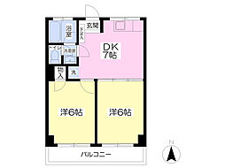JR中央線 武蔵境駅 徒歩13分の賃貸マンション 3階2DKの間取り