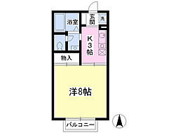 新海ハイツ 2階1Kの間取り