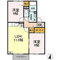 グリーンハイツＣ 2階2LDKの間取り