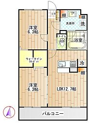 JR身延線 国母駅 徒歩30分の賃貸マンション 1階2LDKの間取り