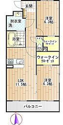 JR身延線 国母駅 徒歩30分の賃貸マンション 1階2LDKの間取り