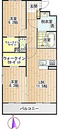 JR身延線 国母駅 徒歩30分の賃貸マンション 1階2LDKの間取り