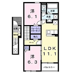 JR身延線 甲斐住吉駅 徒歩17分の賃貸アパート 2階2LDKの間取り