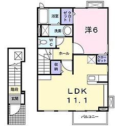 JR身延線 甲斐住吉駅 3.6kmの賃貸アパート 2階1LDKの間取り
