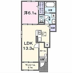 JR身延線 甲斐住吉駅 徒歩19分の賃貸アパート 1階1LDKの間取り