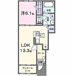 JR身延線 甲斐住吉駅 徒歩19分の賃貸アパート 1階1LDKの間取り