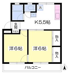 レジデンス山下 2DKの間取図画像