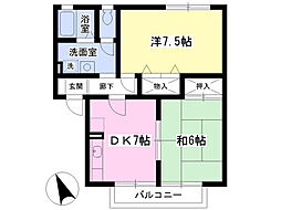 エバーグリーン広瀬C 2DKの間取図画像